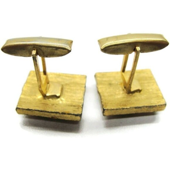 Cufflinks Gold Tone Black Stones  Tux Shirt Dress Suit Vintage - Picture 3 of 9